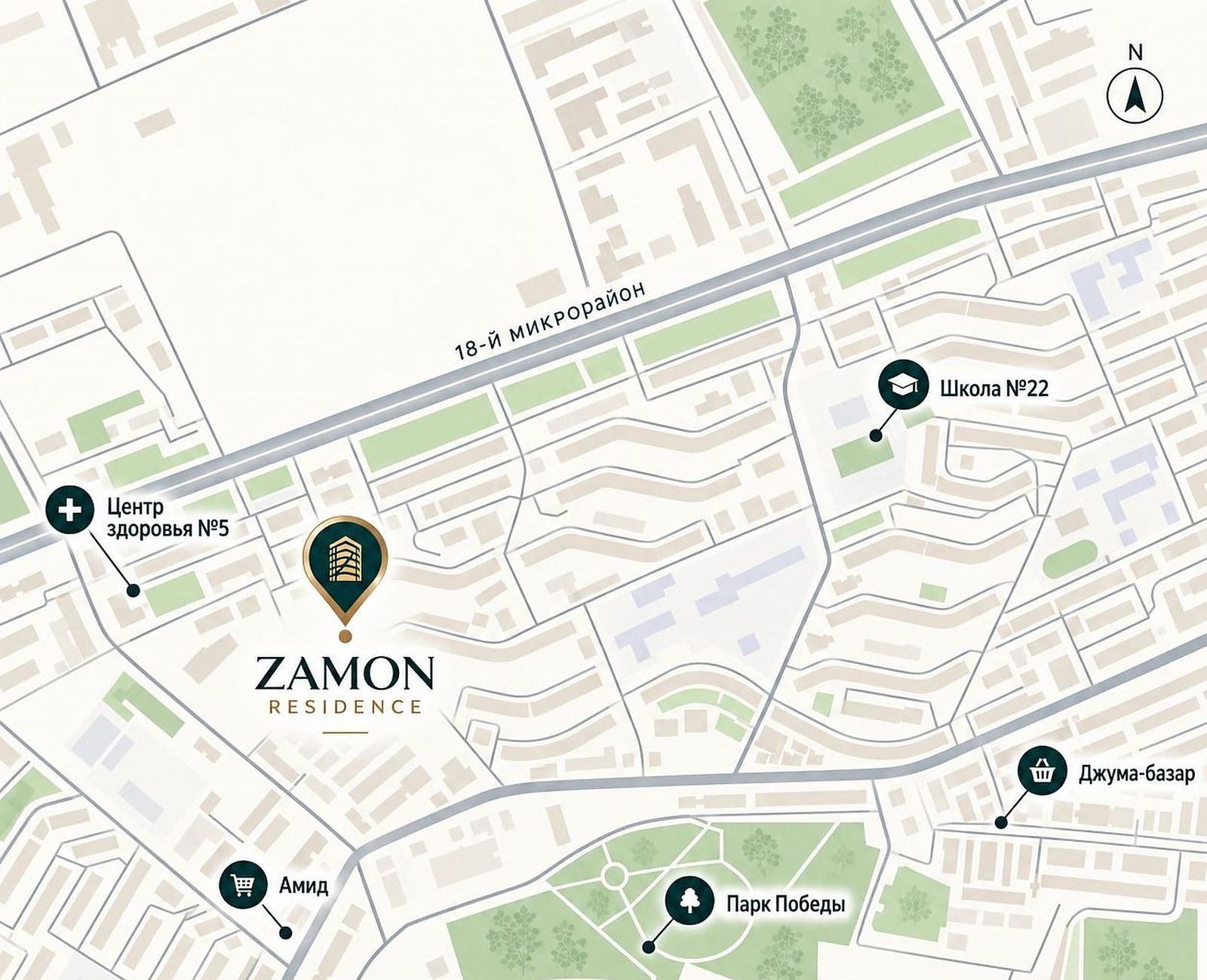 Карта расположения ZAMON Residence в 18 мкр Худжанда